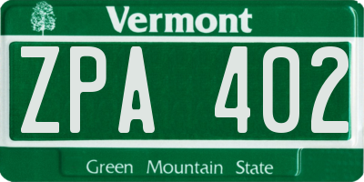 VT license plate ZPA402