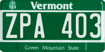 VT license plate ZPA403
