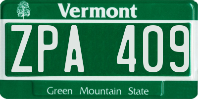 VT license plate ZPA409