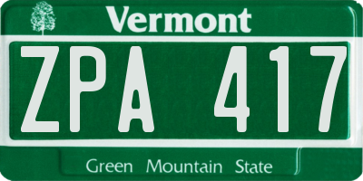 VT license plate ZPA417