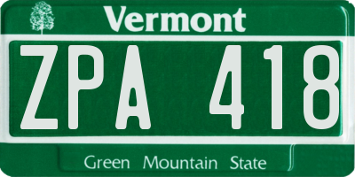 VT license plate ZPA418