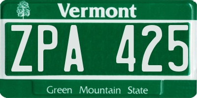 VT license plate ZPA425