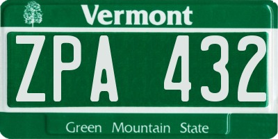 VT license plate ZPA432