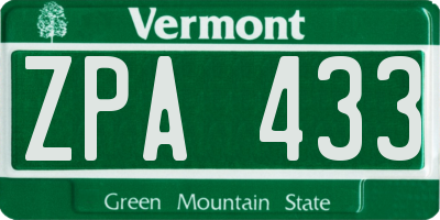 VT license plate ZPA433