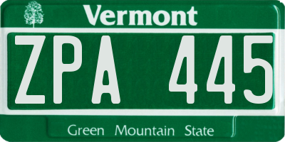 VT license plate ZPA445