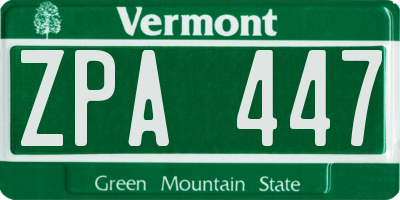 VT license plate ZPA447