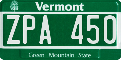 VT license plate ZPA450