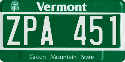VT license plate ZPA451