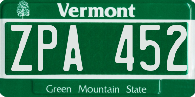 VT license plate ZPA452