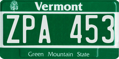 VT license plate ZPA453