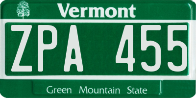 VT license plate ZPA455