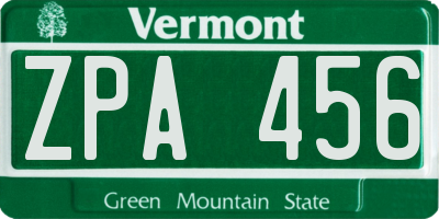 VT license plate ZPA456