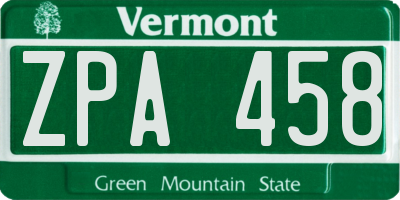VT license plate ZPA458