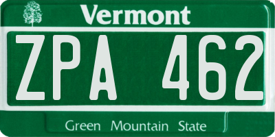 VT license plate ZPA462