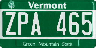 VT license plate ZPA465