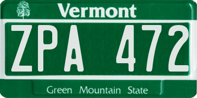 VT license plate ZPA472