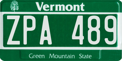VT license plate ZPA489
