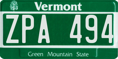 VT license plate ZPA494