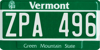 VT license plate ZPA496