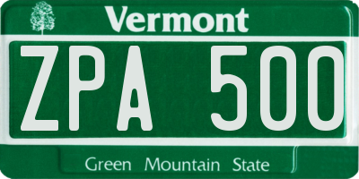VT license plate ZPA500