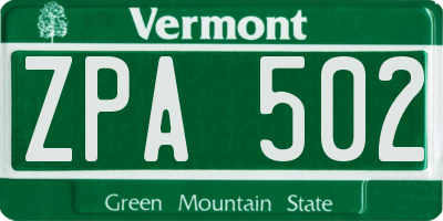 VT license plate ZPA502