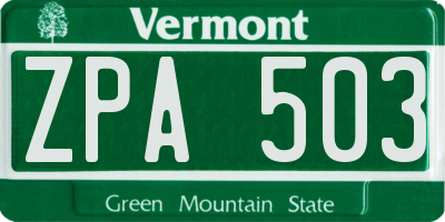 VT license plate ZPA503