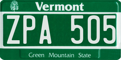 VT license plate ZPA505