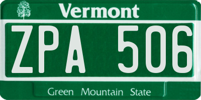 VT license plate ZPA506