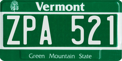 VT license plate ZPA521