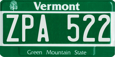 VT license plate ZPA522