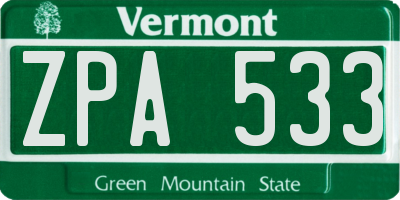 VT license plate ZPA533