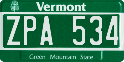 VT license plate ZPA534