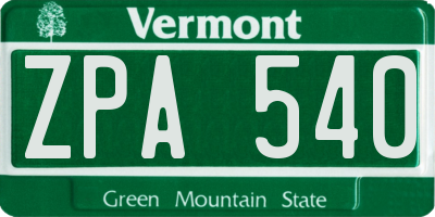 VT license plate ZPA540