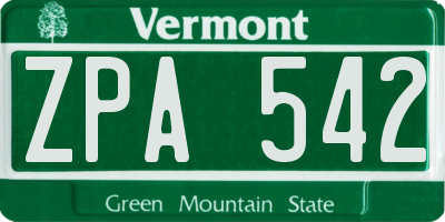 VT license plate ZPA542