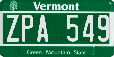 VT license plate ZPA549