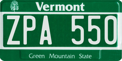 VT license plate ZPA550