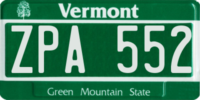 VT license plate ZPA552