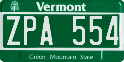 VT license plate ZPA554