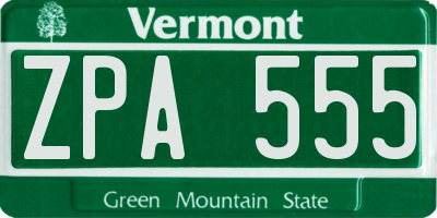 VT license plate ZPA555