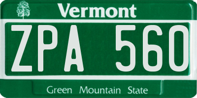VT license plate ZPA560