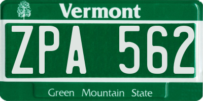 VT license plate ZPA562