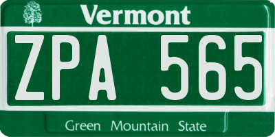 VT license plate ZPA565
