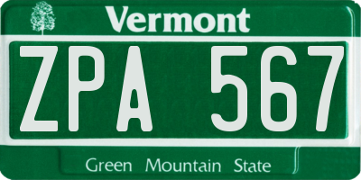 VT license plate ZPA567