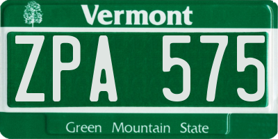 VT license plate ZPA575