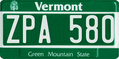 VT license plate ZPA580