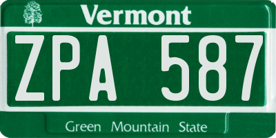 VT license plate ZPA587
