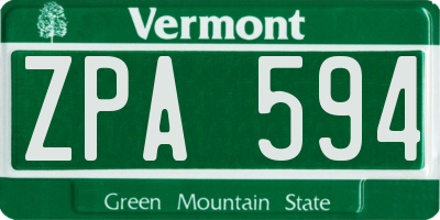 VT license plate ZPA594