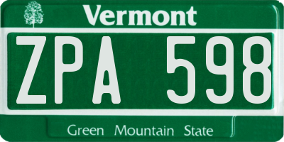 VT license plate ZPA598