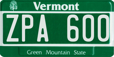 VT license plate ZPA600