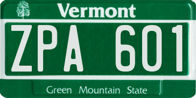 VT license plate ZPA601